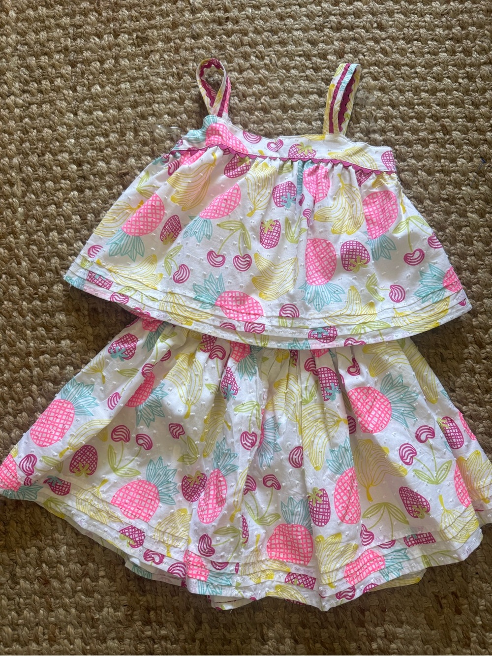 Cynthia Rowley Girls White Dress Set with Pink, Yellow & Aqua Fruit Print